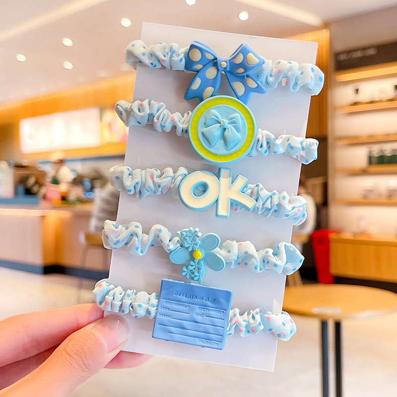 Set 5 Dây Buộc Tóc Hàn Quốc Vải Nhún Scrunchies Nhỏ Cute Đính Ngọc Dễ Thương- Gắn icon hoạt hình