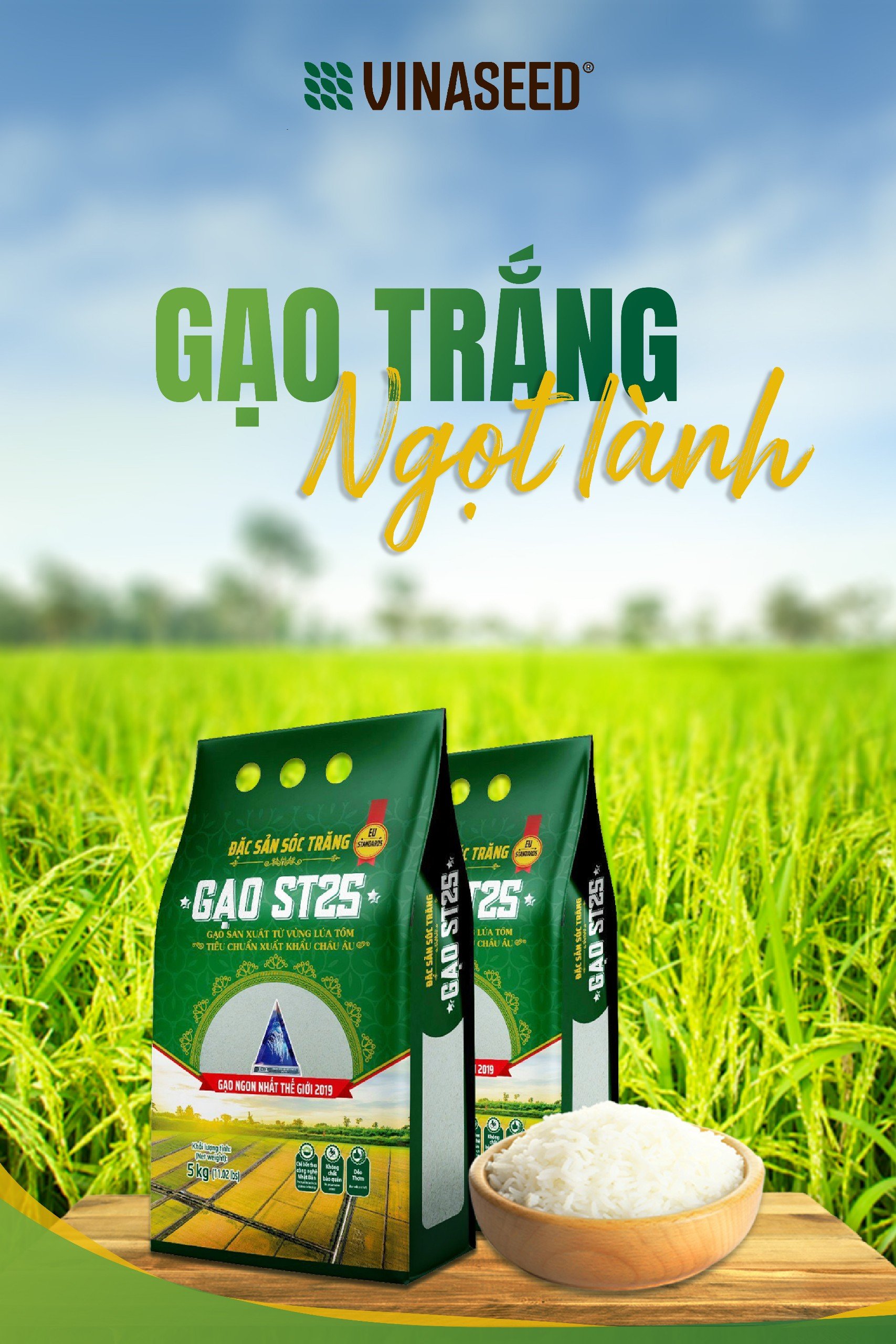Gạo ST25 Vinaseed - gạo ngon chuẩn giống lúa ST25 (túi 5kg)
