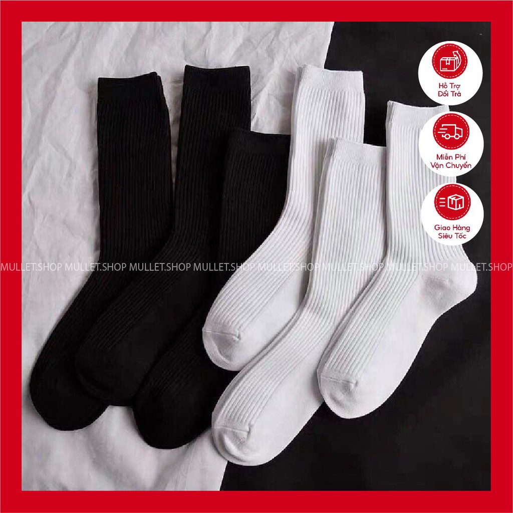 Tất dài vớ Nam Nữ Trơn Trắng Đen Basic Cotton