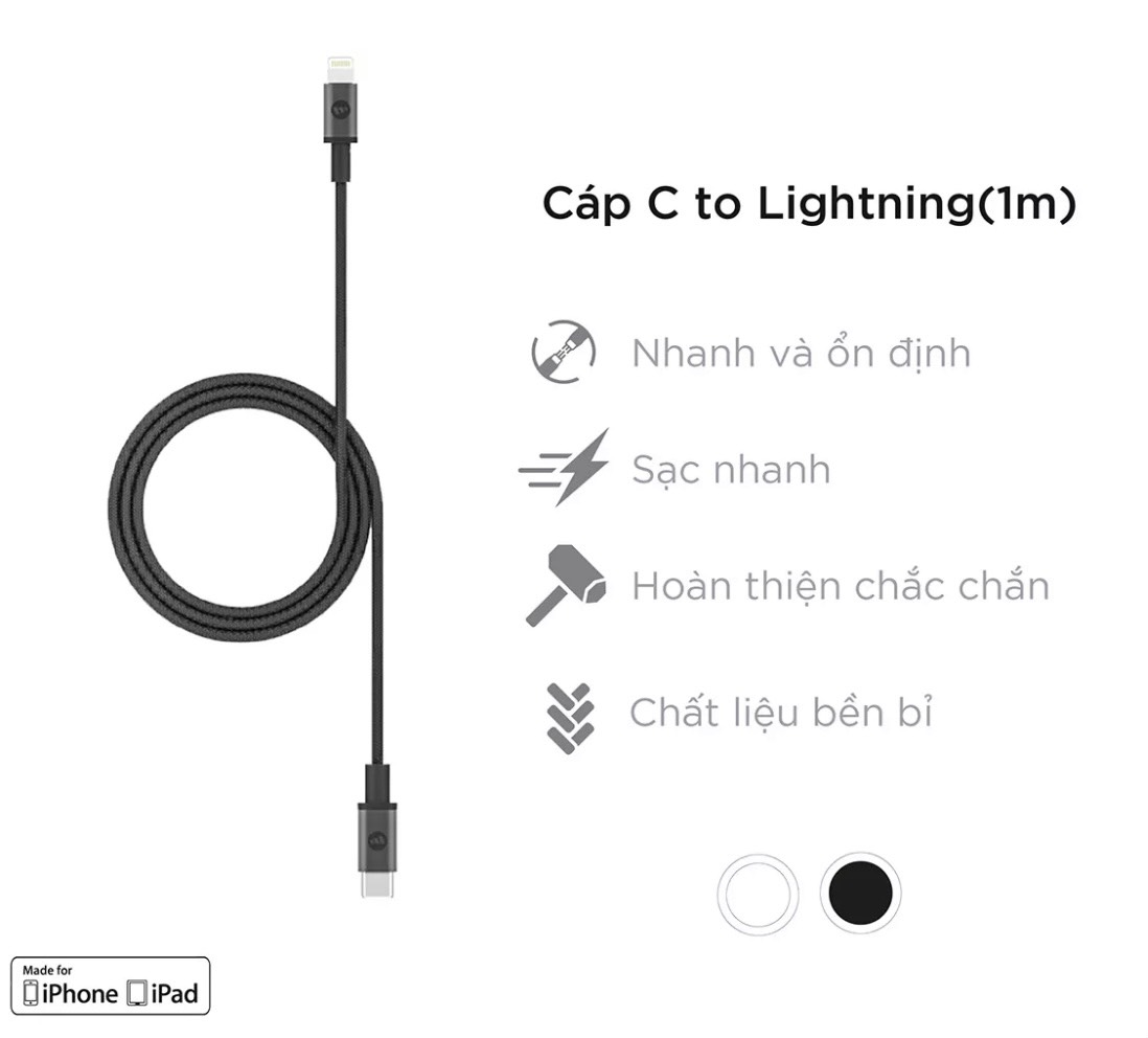 Cáp USB-C To Lightning Mophie 1M