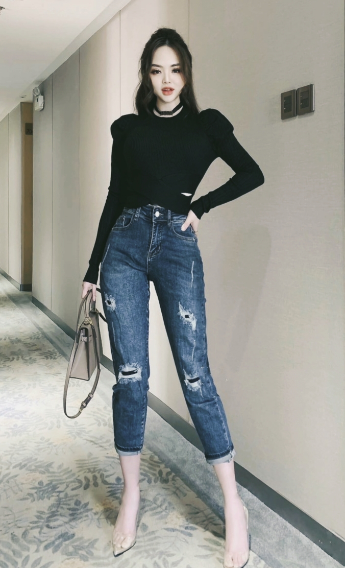 [ BIGSIZE ] Quần Jeans lưng cao va đắp dành cho người béo