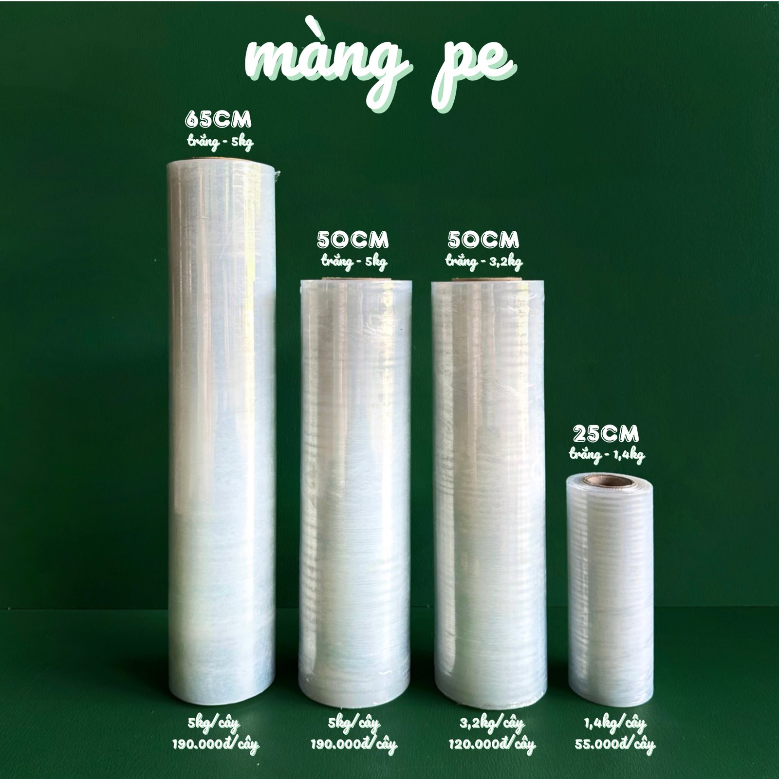 MÀNG PE 65cm 50cm 25cm quấn hàng hóa