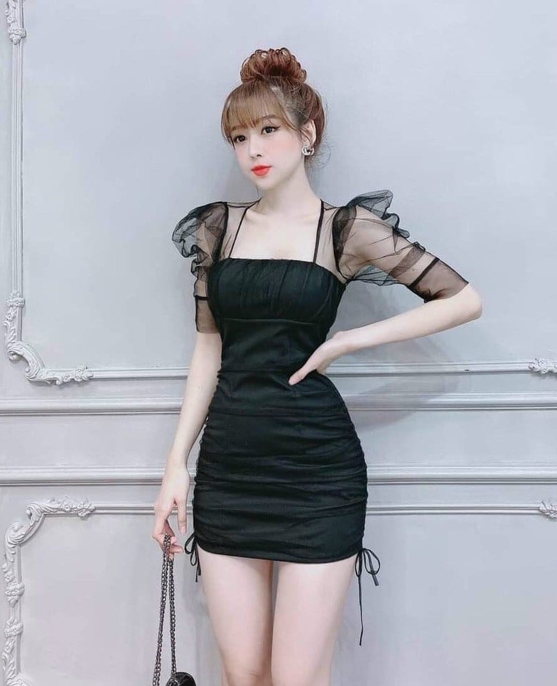 Đầm nữ dễ thương body phối lưới ( có mút ) thời trang Yoomi