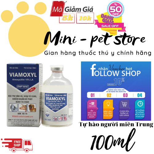 [100ml KHÁNG SINH] ĐẶT TRỊ VIÊM VÚ, VIÊM TỬ CUNG NHIỄM KHUẨN KẾ PHÁT BỆNH TAI XANH TRÊN CHÓ, MÈO, TRÂU, BÒ, LỢN, GIA SÚC, GIA CẦM, AMOXILLIN 15% LA # amox - THÚ Y VIỆT ANH