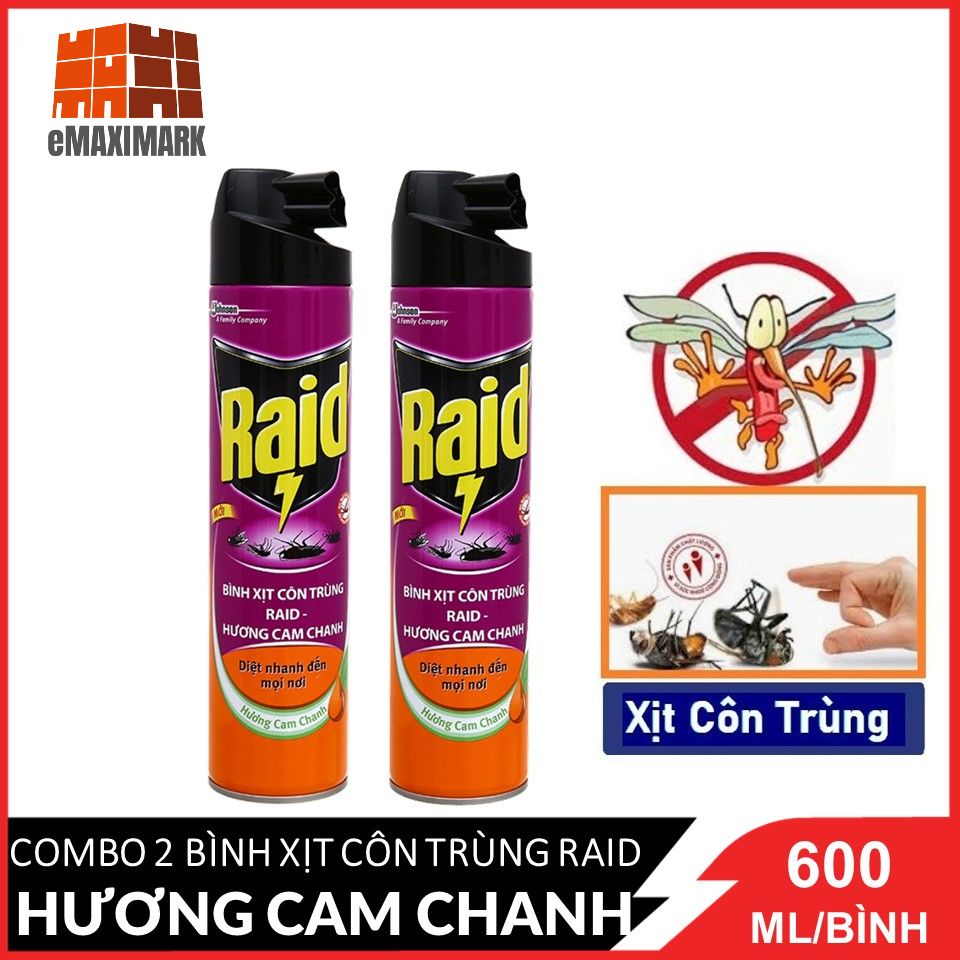 HCMCombo 2 Bình xịt côn trùng Raid Hương Cam & Chanh 600MLX2