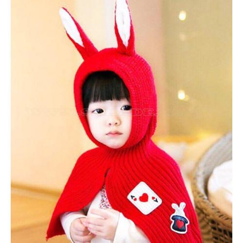 Áo Len Choàng Liền Mũ Tai Thỏ Cho bé - áo len kèm mũ, mũ len tai thỏ cho bé