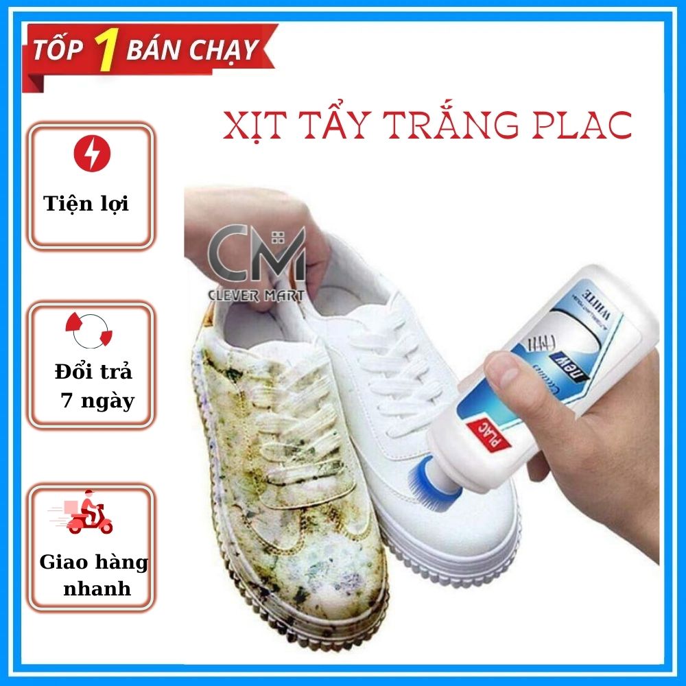 Chai xịt tẩy trắng giày dép túi xách Plac - Loại có đầu Chà - 100ml