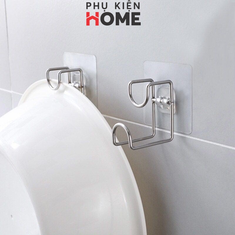 Móc inox treo thau chậu dán tường nhà tắm, móc treo đồ đa năng, móc dán tường gài thau chậu tiện dụng, không cần khoan đục. phụ kiện home 2013