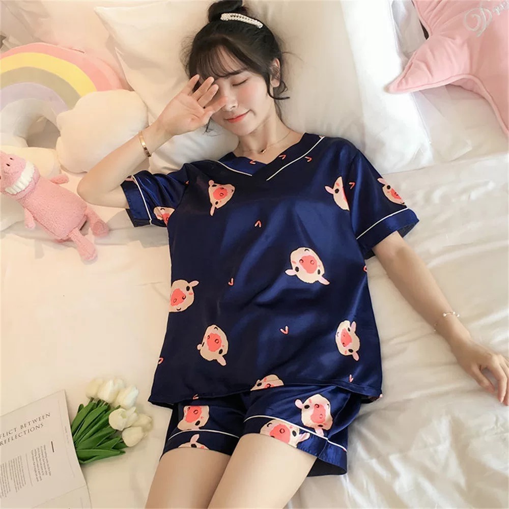 (1) [HCM] [Bigsize 3XL- 5XL] [Ảnh thật] [M-5XL] [Siêu rẻ] Bộ đồ ngủ/ mặc nhà lụa đùi cổ tim