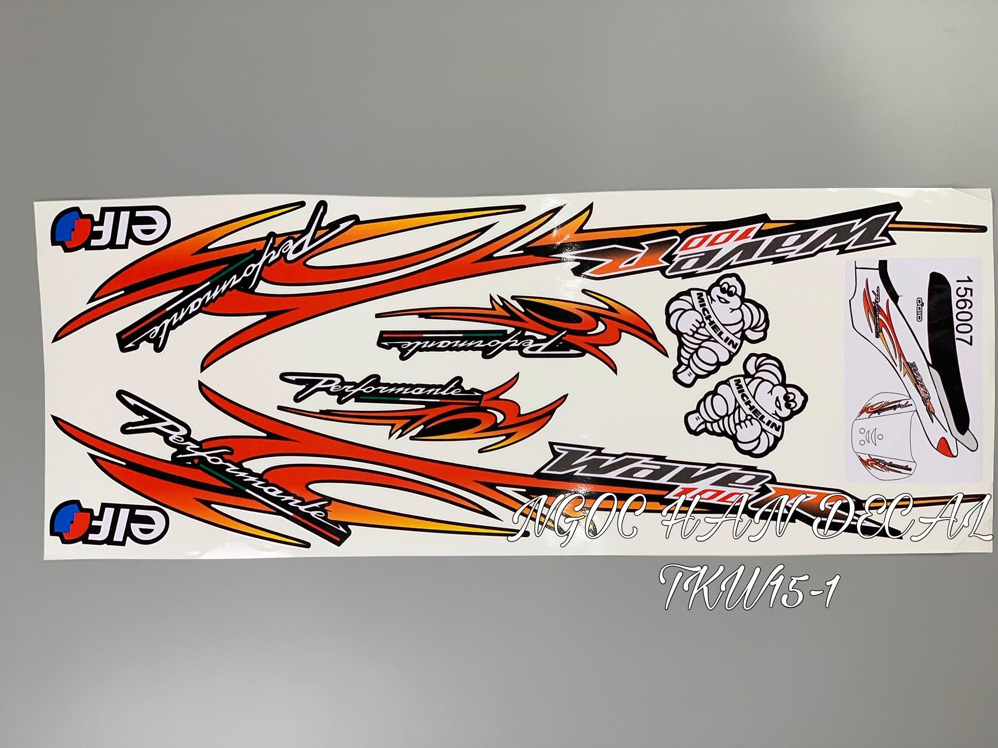 [HCM]Tem chế nguyên bộ Performance màu vàng cam cho xe Wave -- NGỌC HÂN DECAL