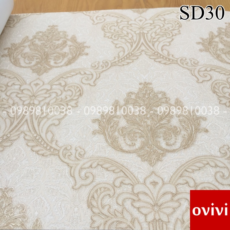 Giấy dán tường hàn quốc 3d phòng ngủ hoa văn tân cổ khổ 106cm Ovivi