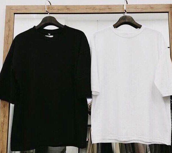 Combo 2 áo thun nam tay lỡ form rộng vải dày mịn ( đen/ trắng ...