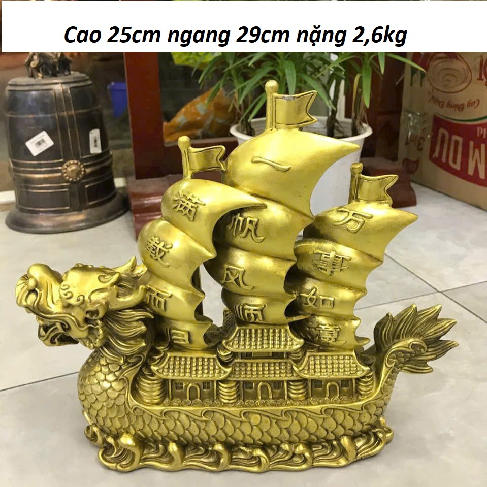 Thuyền buồm đầu rồng phong thuỷ chất liệu bằng đồng vàng MS128
