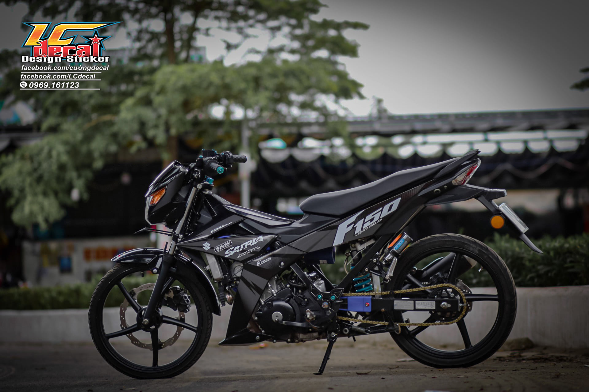 Tem rời dán xe satria fi - raider fi mẫu zin 2018 xám đen trắng chữ satria f150 cực đẹp, hàng 3 lớp chất lượng cao