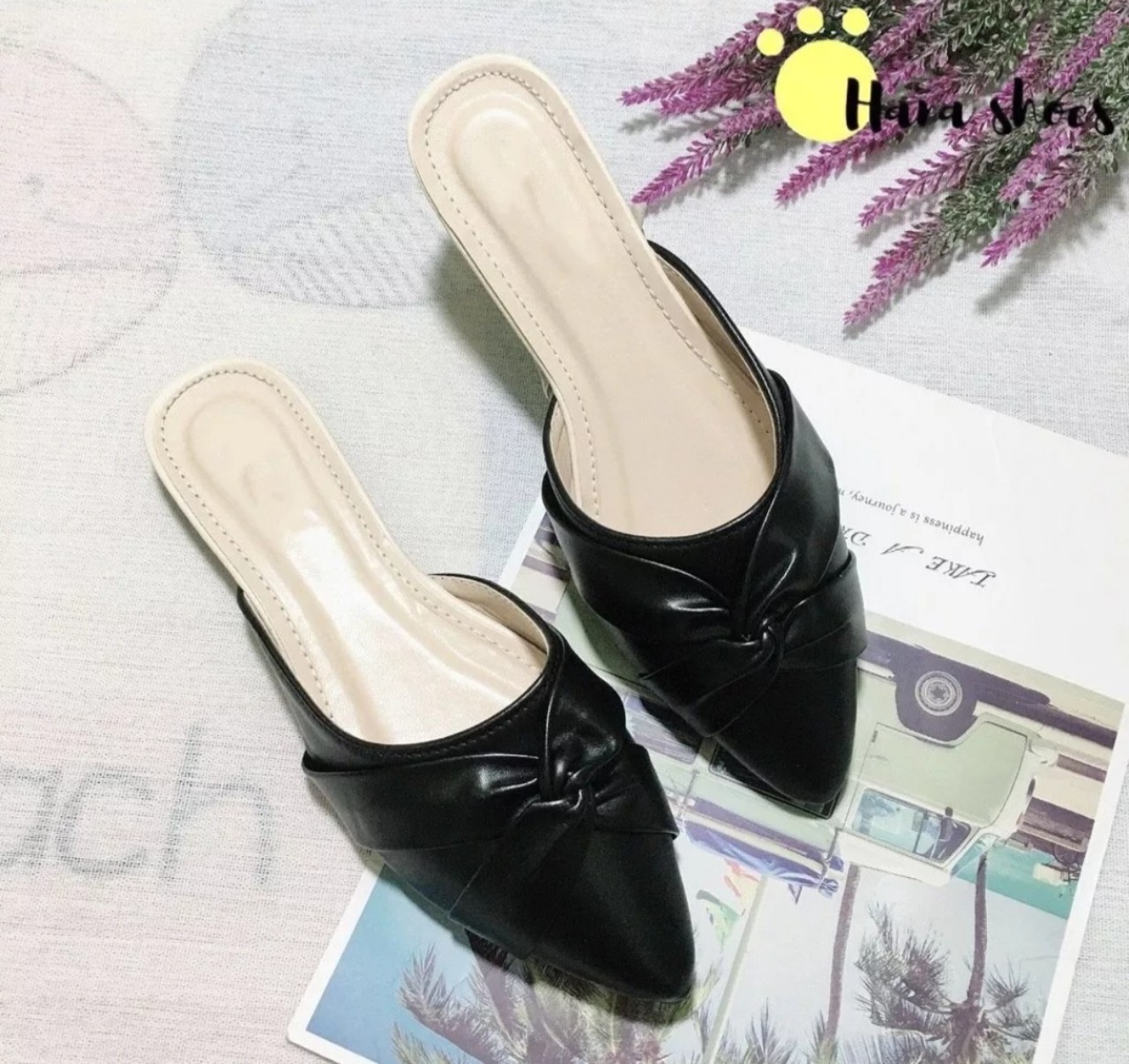 Dép sục da nơ xoắn