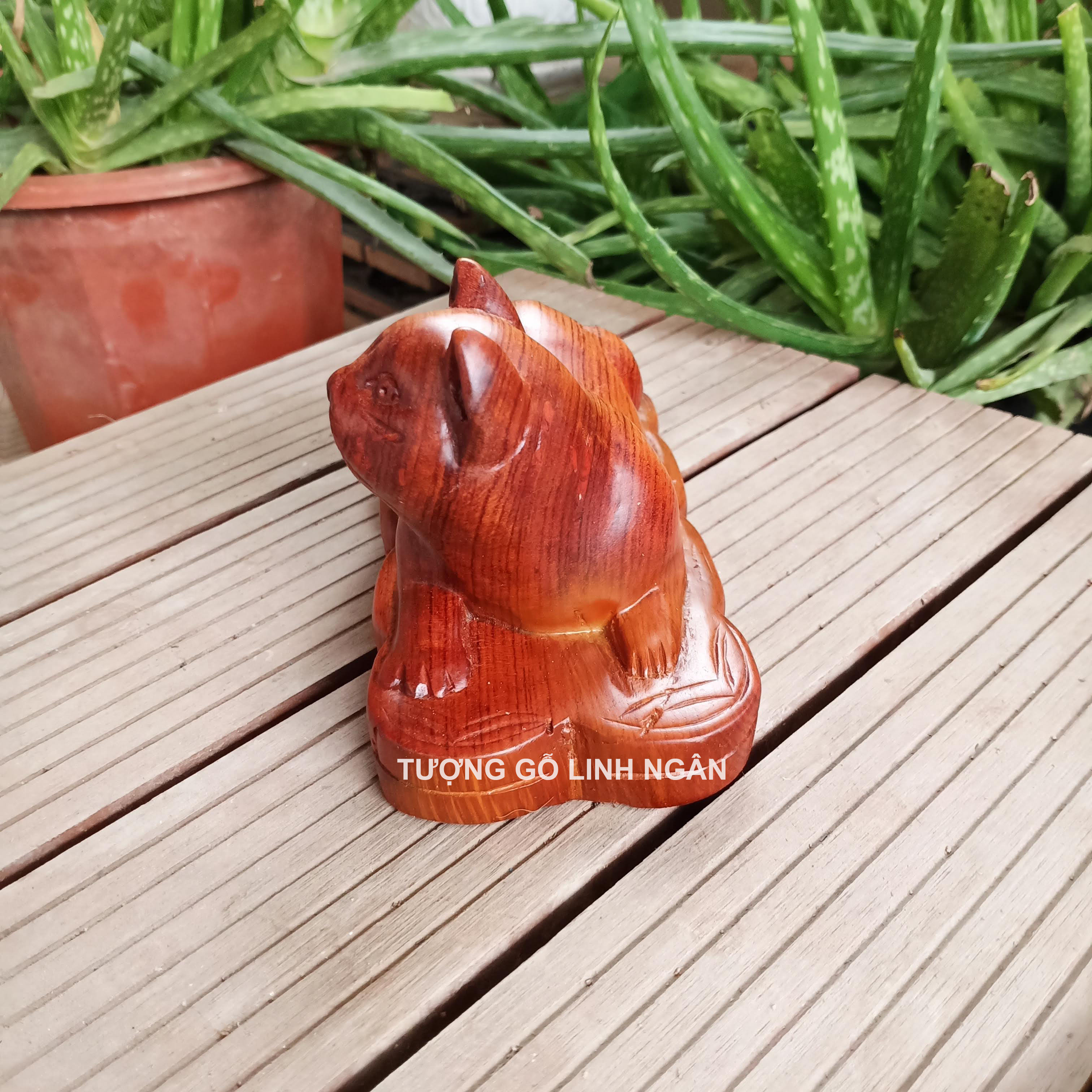 Tượng Mèo gỗ hương (Cao 8, ngang 15, sâu 6 cm)