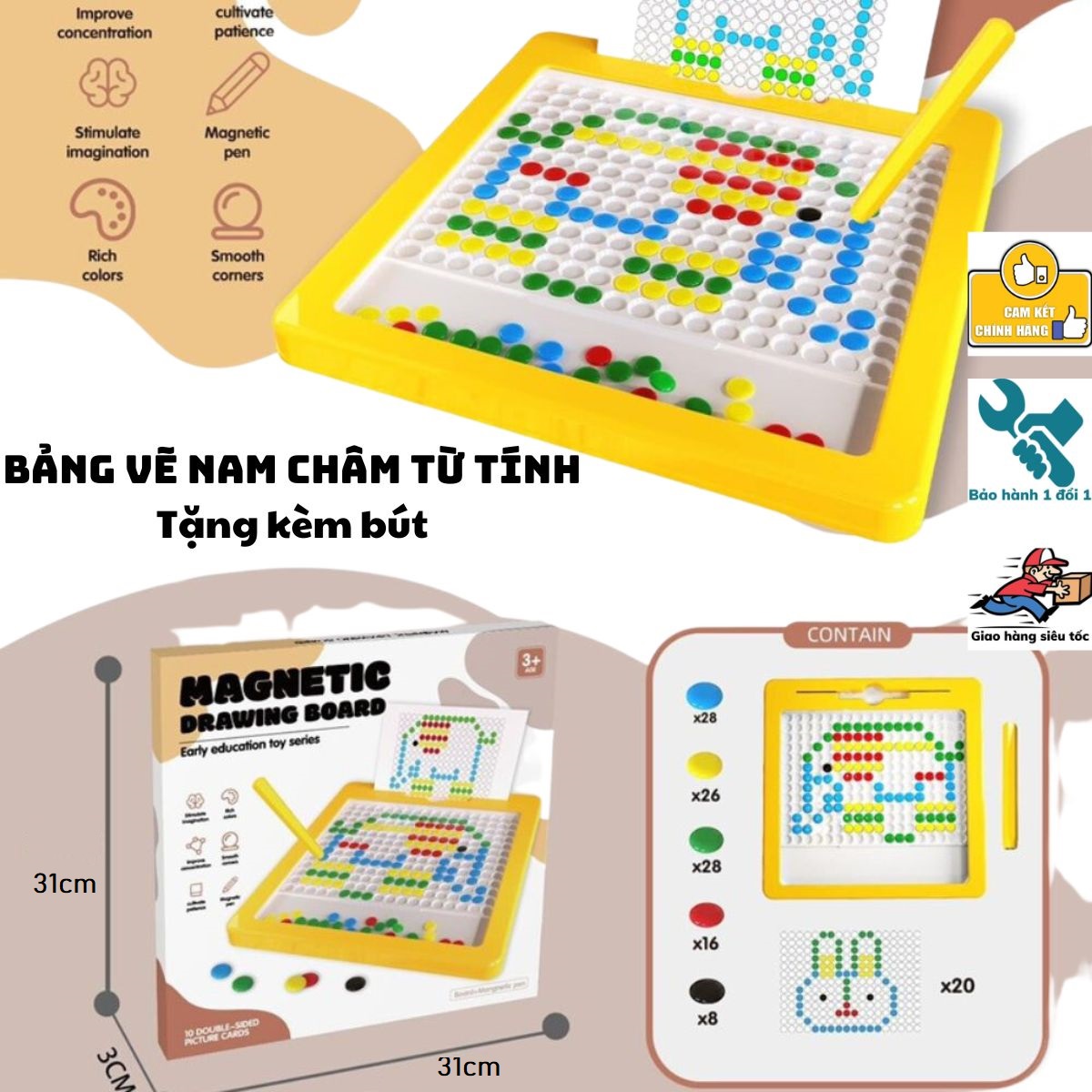 Bảng vẽ xếp hình nam châm thế hệ mới - Đồ chơi giáo dục bảng vẽ bút bi nam châm từ tính cho bé - Lana Queen