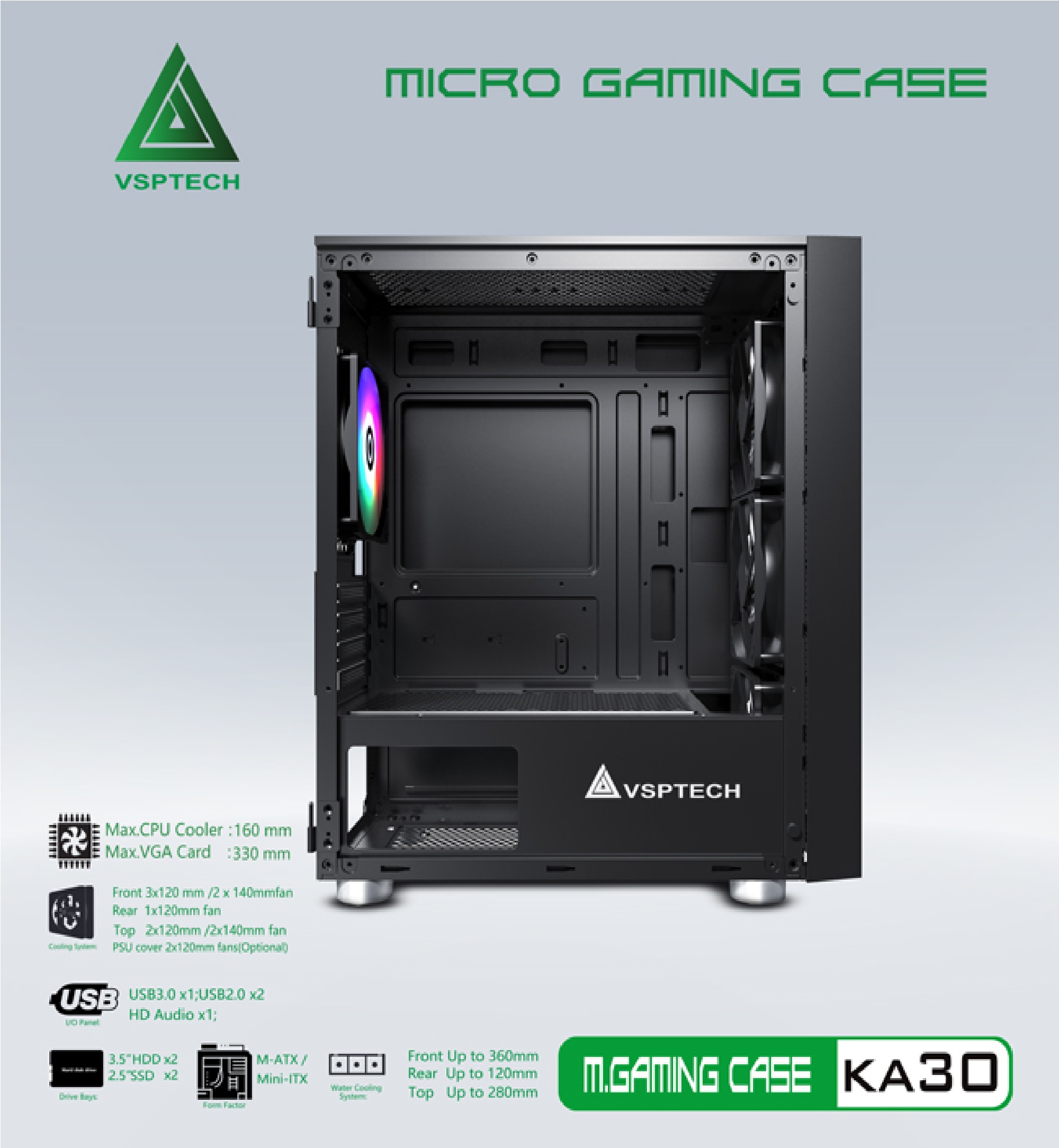 Case Gaming VSP KA30 Mini Tower (Đen)