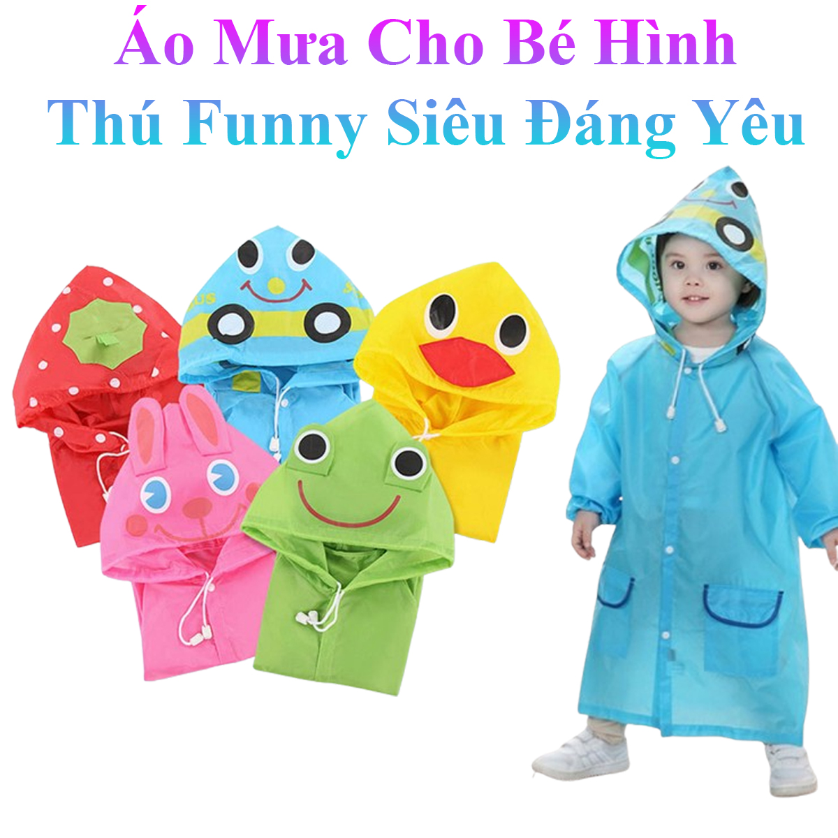 Áo Mưa Cho Bé Hình Thú Funny Siêu Đáng Yêu 90*120Cm