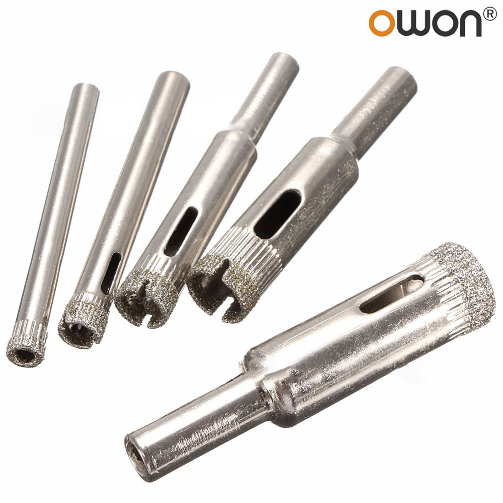 Farfi 5Pcs Specialized Diamond Coated Drill Bit Round Shank Durable Long Service Life High-quality Plating Different Specifications Drill Bit for Glass