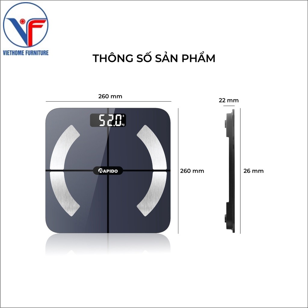 Cân sức khỏe thông minh Rapido RSB02-S (Có bluetooth)