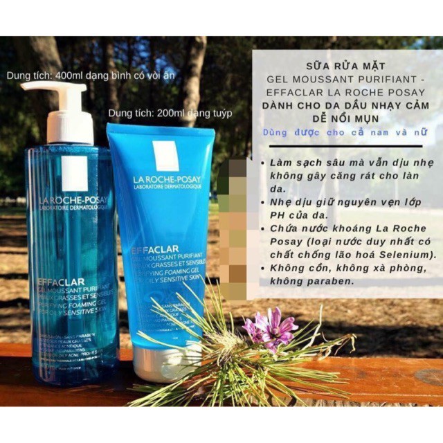 Sữa rửa mặt la roche posay Effaclar Purifying Foaming Gel, túi sữa rửa mặt cho da dầu mụn, nhạy cảm 400ml - Mieux