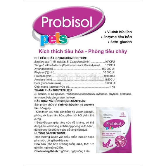 Combo Men Tiêu Hóa Probisol Pets Cho Chó Mèo Gói 5g