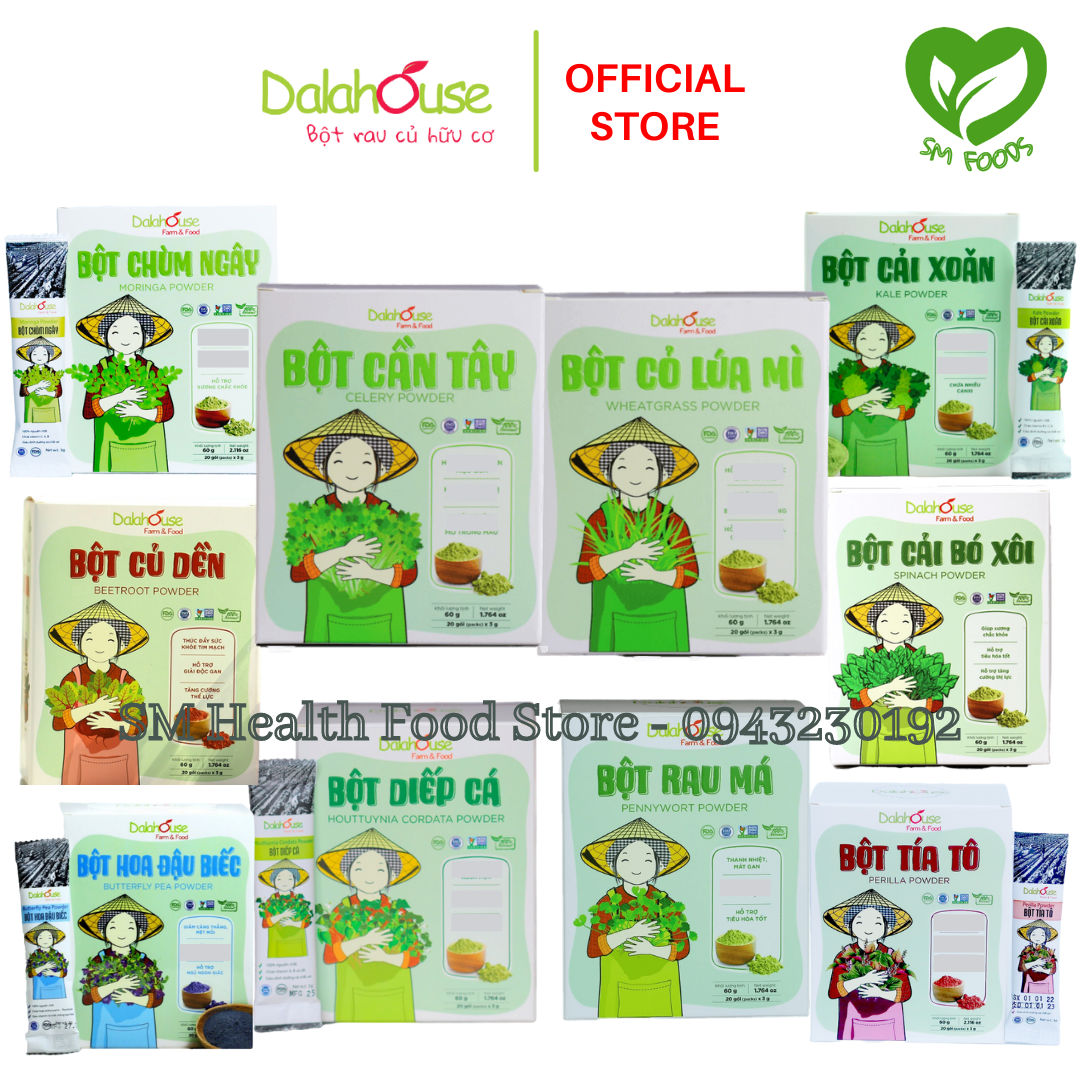 Bột Rau Củ Nguyên Chất Sấy Lạnh Dalahouse (8 loại - hộp 60g gồm 20 gói nhỏ 3g)
