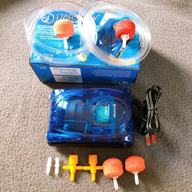 Máy oxy VipSun,sobo 2 Vòi 5w Kèm 2m dây, 2 Sủi Cho Hồ Cá Cảnh Tặng 2 Van Chữ T vàng, 2 nối, 2 sủi sơ cua