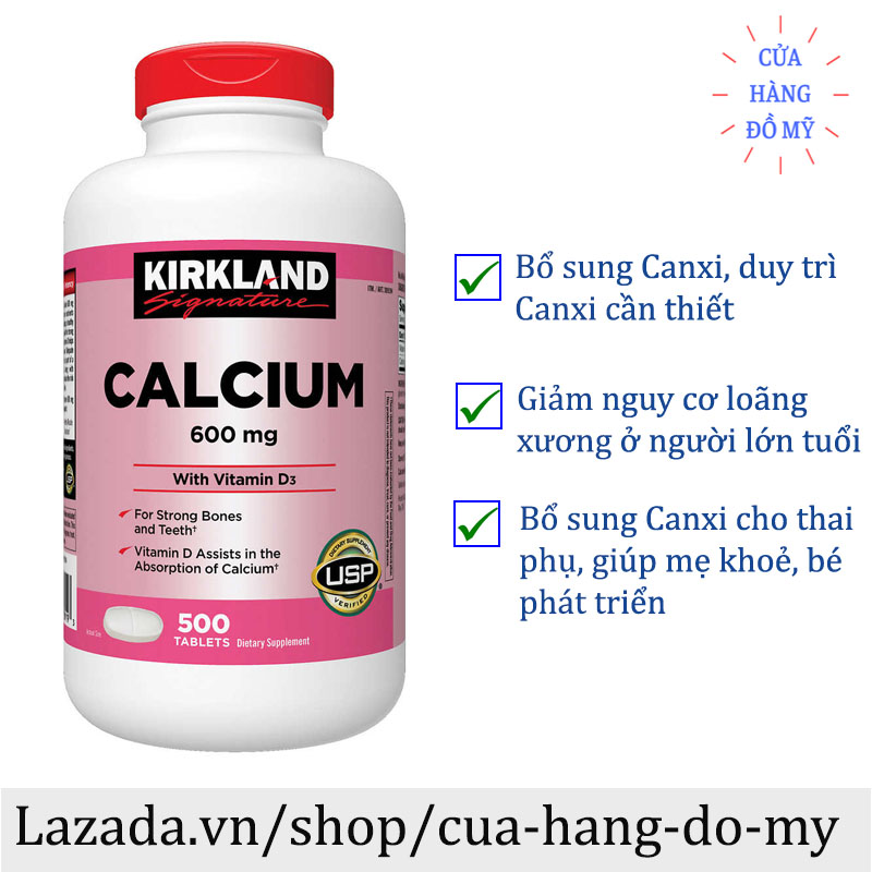Viên Uống Canxi Kirkland chắc xương Calcium Kirkland 600mg + D3 500 Viên
