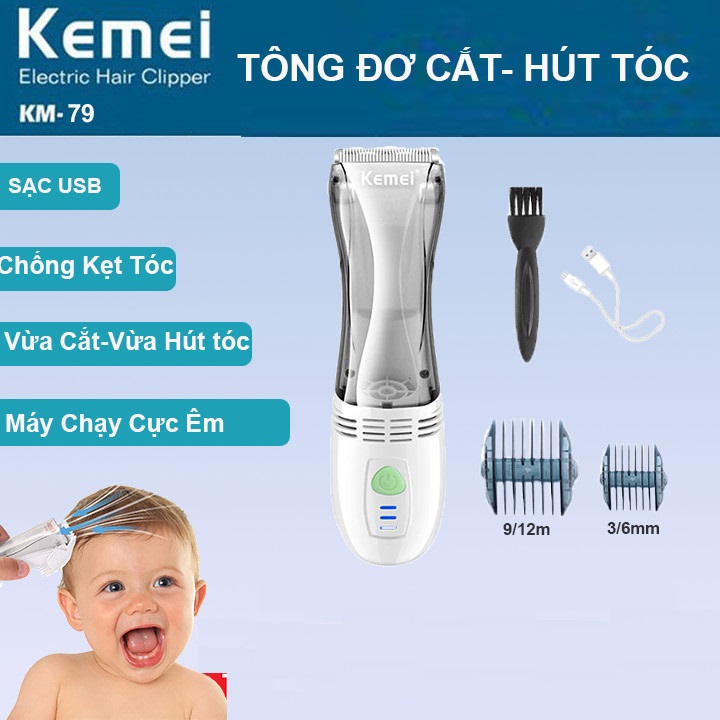 Tông Đơ Cắt Tóc Hút Tóc Kemei KM-79 An Toàn Cho Bé