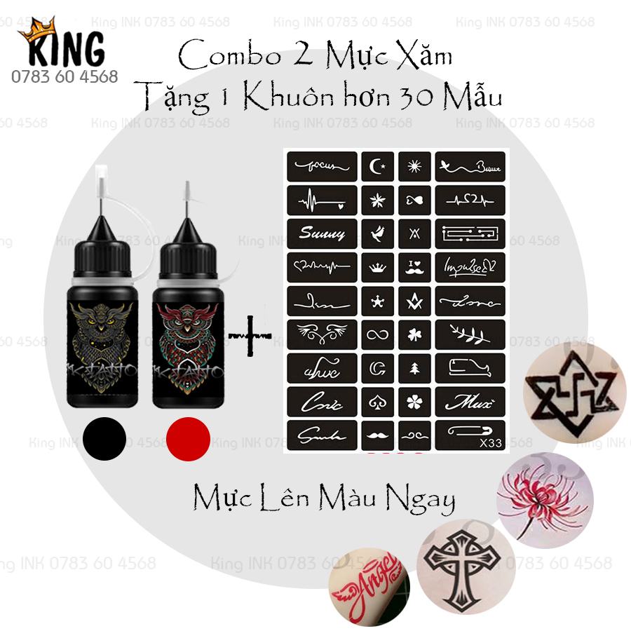 Combo 2 mực xăm tạm thời tặng 1 khuôn