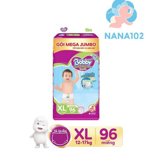 Chuỗi cửa hàng Mẹ & Bé 34 Tã/bỉm quần Bobby đệm lưng thấm mồ hôi Mega Jumbo XL92 (12-17kg)