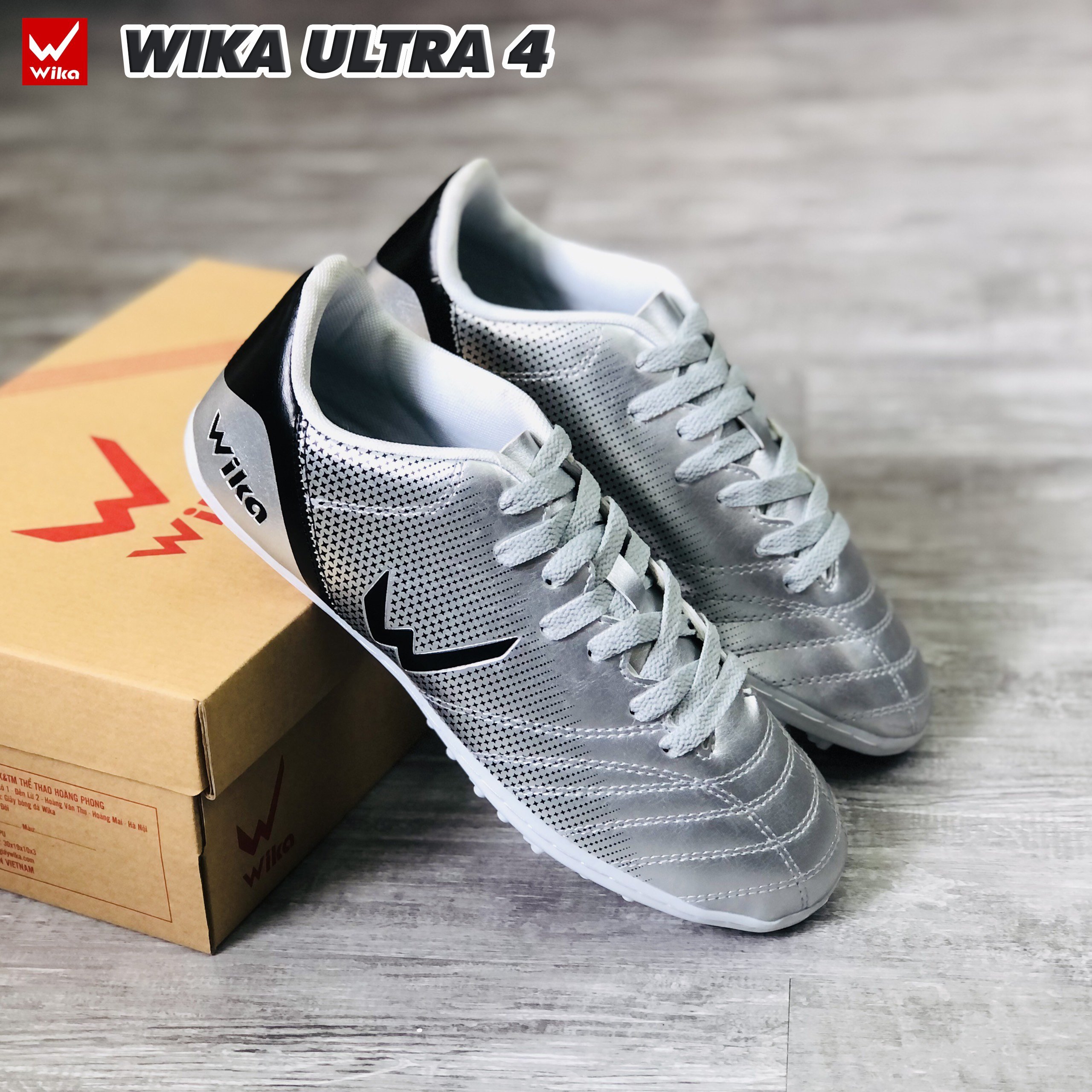 Giầy bóng đá phủi Wika Ultra 4 đế TF ( giầy đá bóng đá banh WIKA sân cỏ nhân tạo ) - Đã khâu toàn bộ đế