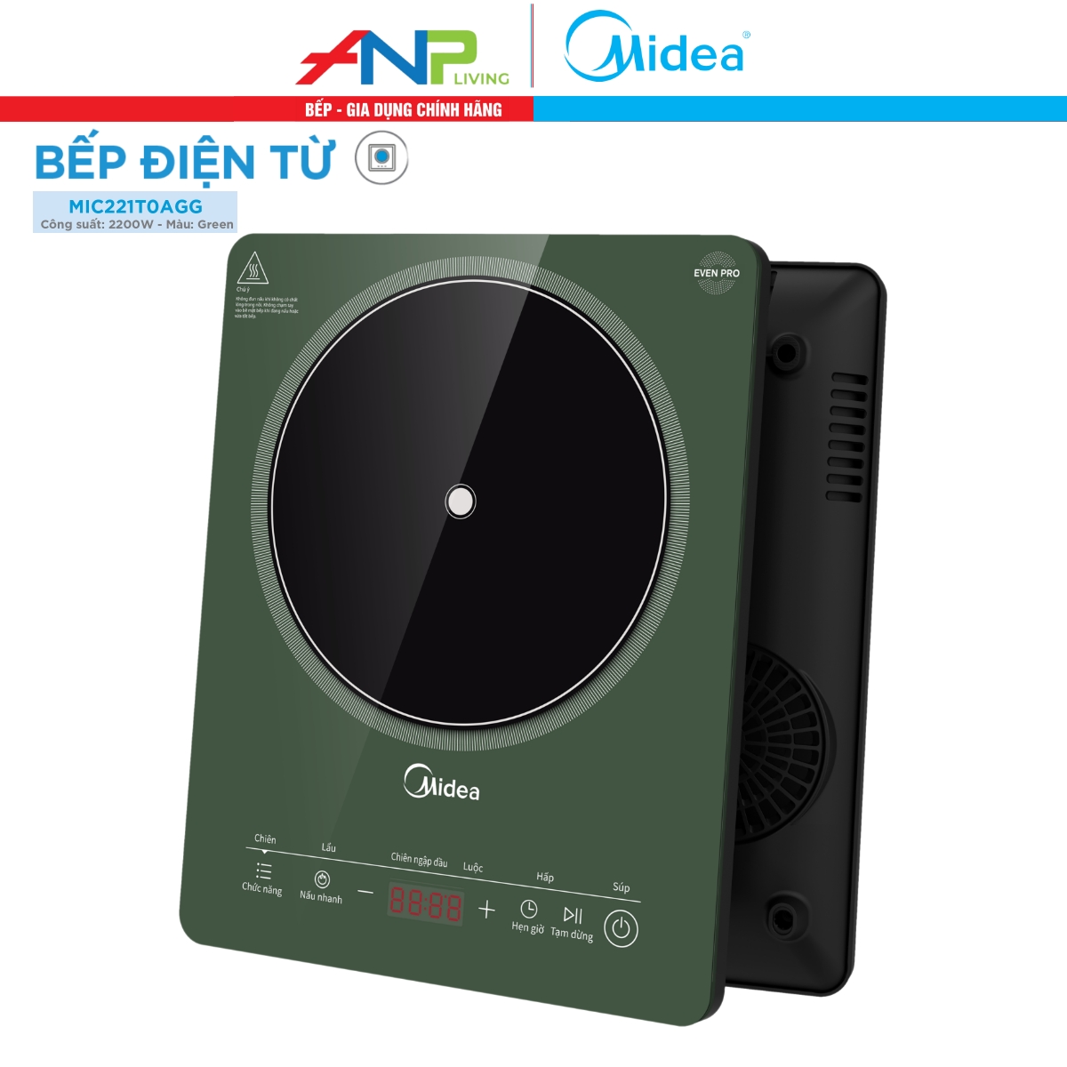 Bếp từ Midea MIC221T0AGG (Công suất 2200W, Có Chế Độ Sôi Liu Riu)