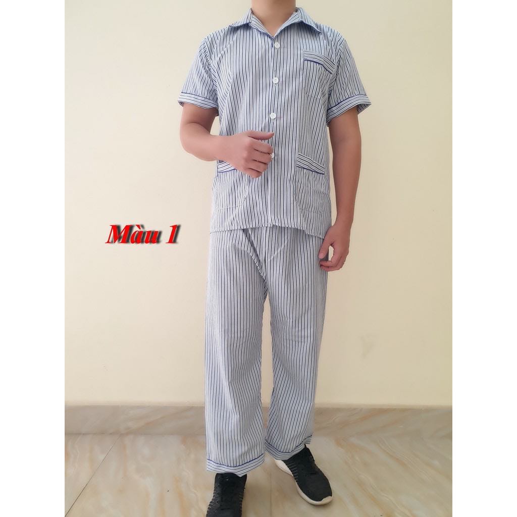 Bộ Pijama Nam Trung Niên (pyjama cộc tay) Quần Áo Mặc Nhà Bộ Ngủ Cho Ông Cho Bố