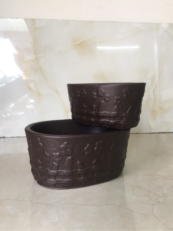 Bộ 2 chậu đất nung bonsai cao cấp.