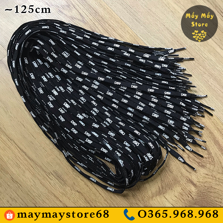Dây Giày Dẹt Màu Đen In Chữ ~1m25