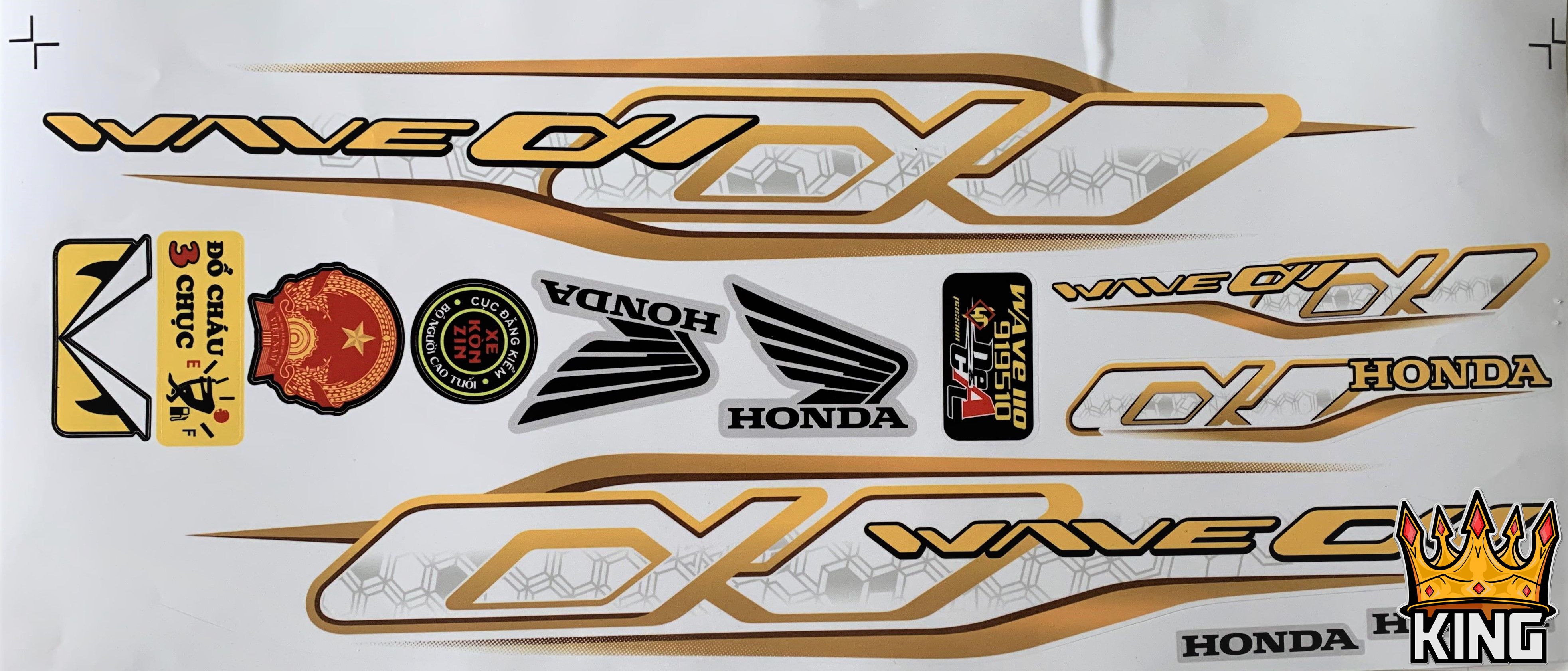 [KinG Decal] Tem Rời Wave Alpha 110cc Trắng Vàng (2017-2020)