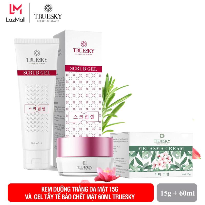 Bộ sản phẩm giảm nám da mặt Truesky V02 gồm 1 kem giảm nám da Melasma Cream 15g và 1 gel tẩy tế bào chết Scrub Gel 60ml
