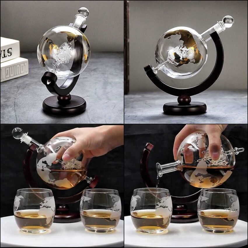 Chai Đựng Rượu Thủy Tinh 1500ML mẫu địa cầu GLOBE kèm đế gỗ - nắp thủy tinh đặc - Vỏ Chai Rượu Đẹp – Chai Thủy Tinh Đựng Rượu (E18)