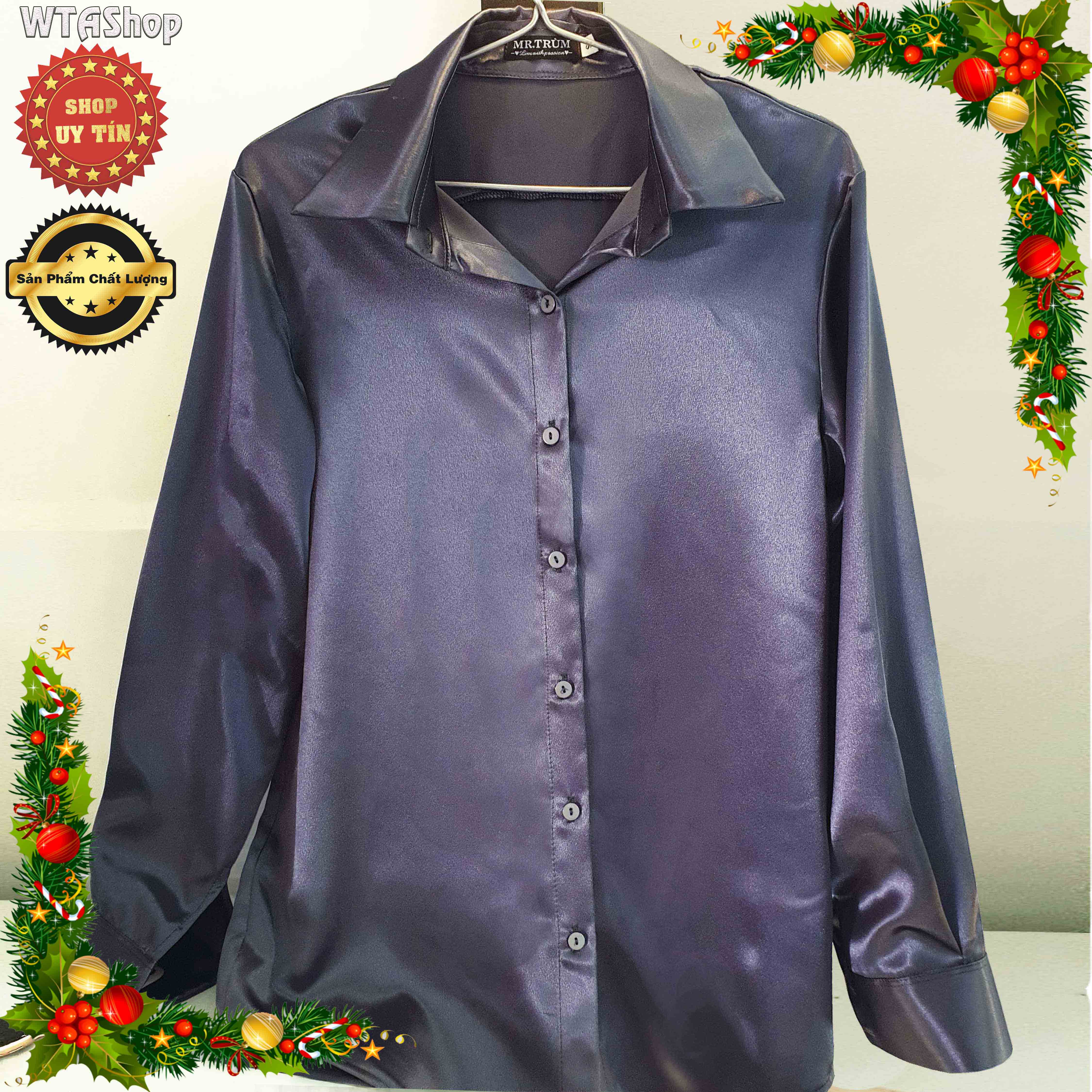 Áo sơ mi nữ form rộng vải lụa hàn quốc tay dài kiểu công sở vải bóng đẹp cao cấp bigsize đến 70kg WTAShop.