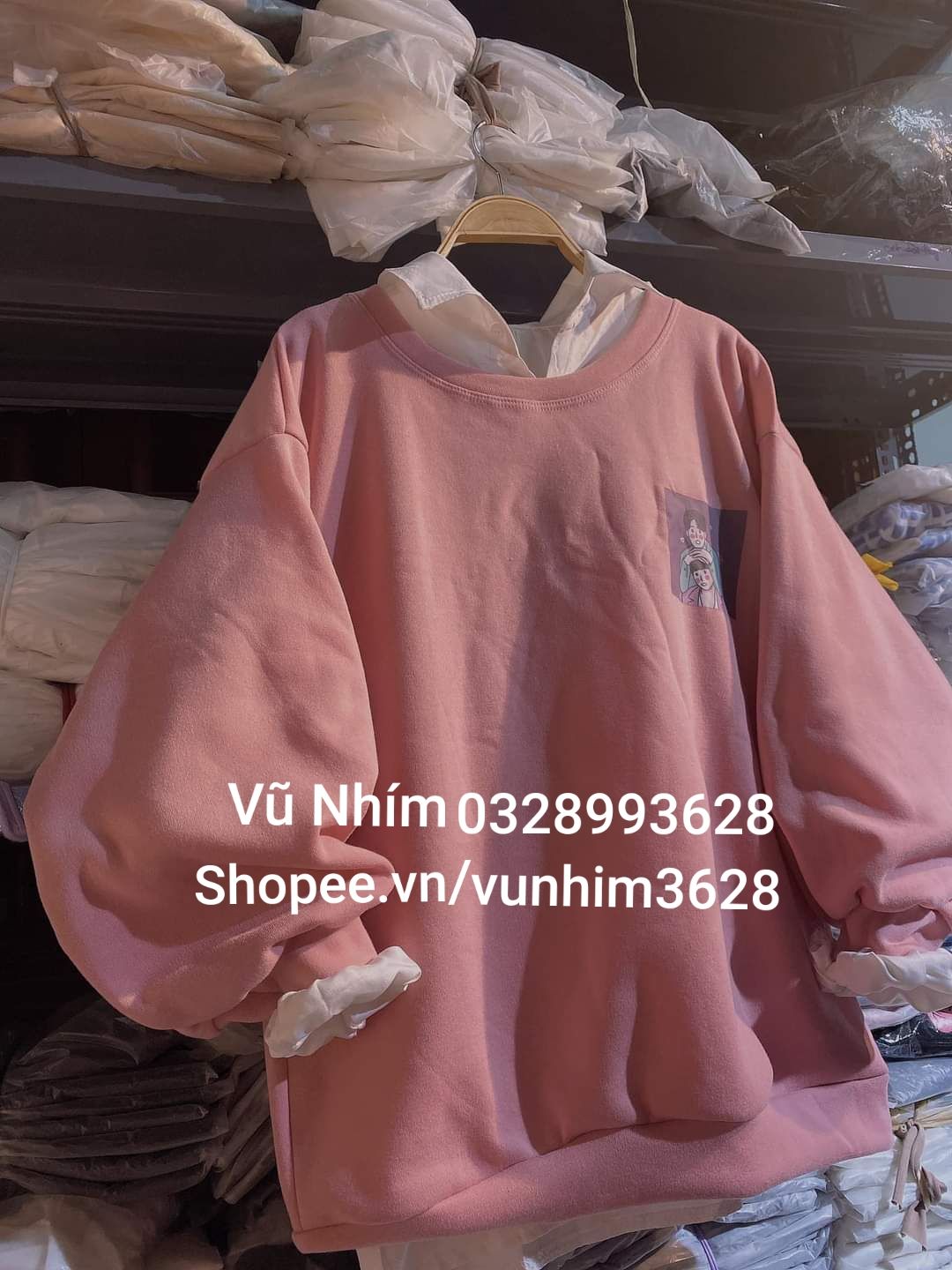 Áo nỉ sweater đôi bạn thân màu hồng