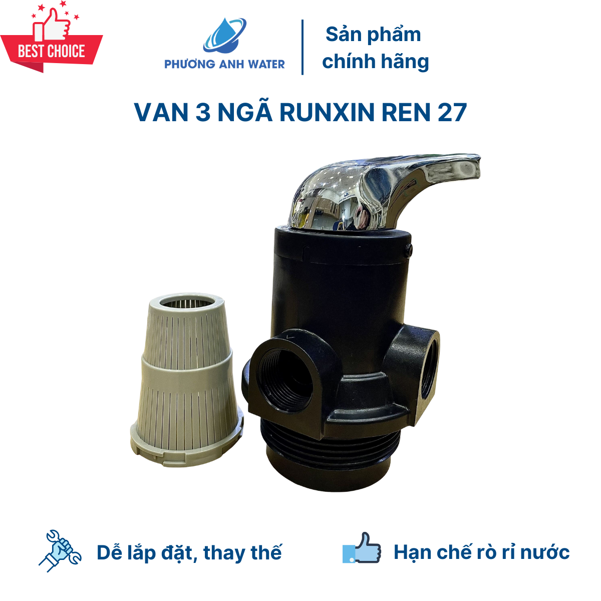 Van 3 cửa - van 3 ngã runxin f56e ren 27 và f56a ren 34 dùng trong lọc nước đầu nguồn