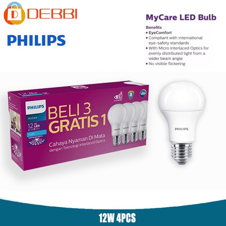 Bóng đèn LED Philips 12W 6500K Trắng 4 Gói