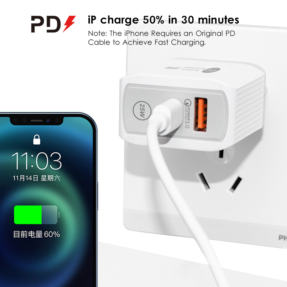 Củ sạc PD Iphone 25W Type C kèm USB QC3.0 Quick Charge cục sạc nhanh Iphone