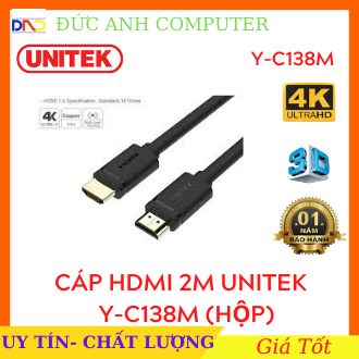 Dây Cáp HDMI 2M UNITEK Y-C138M Chuẩn 4K Ultra HD và 3D , Dây HDMI 2m, Kết Nối Tivi Độ Nét Cao, 2 Đầu Chuẩn 4k