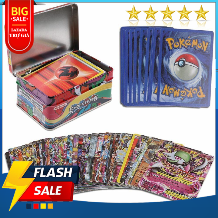 (FREE SHIP) Thẻ pokemon, thẻ bài pokemon hộp sắt 40 lá Tặng kèm 1 thẻ Vip Quà sinh nhật cho bé,quà trung thu-Quà giáng sinh,quà tết