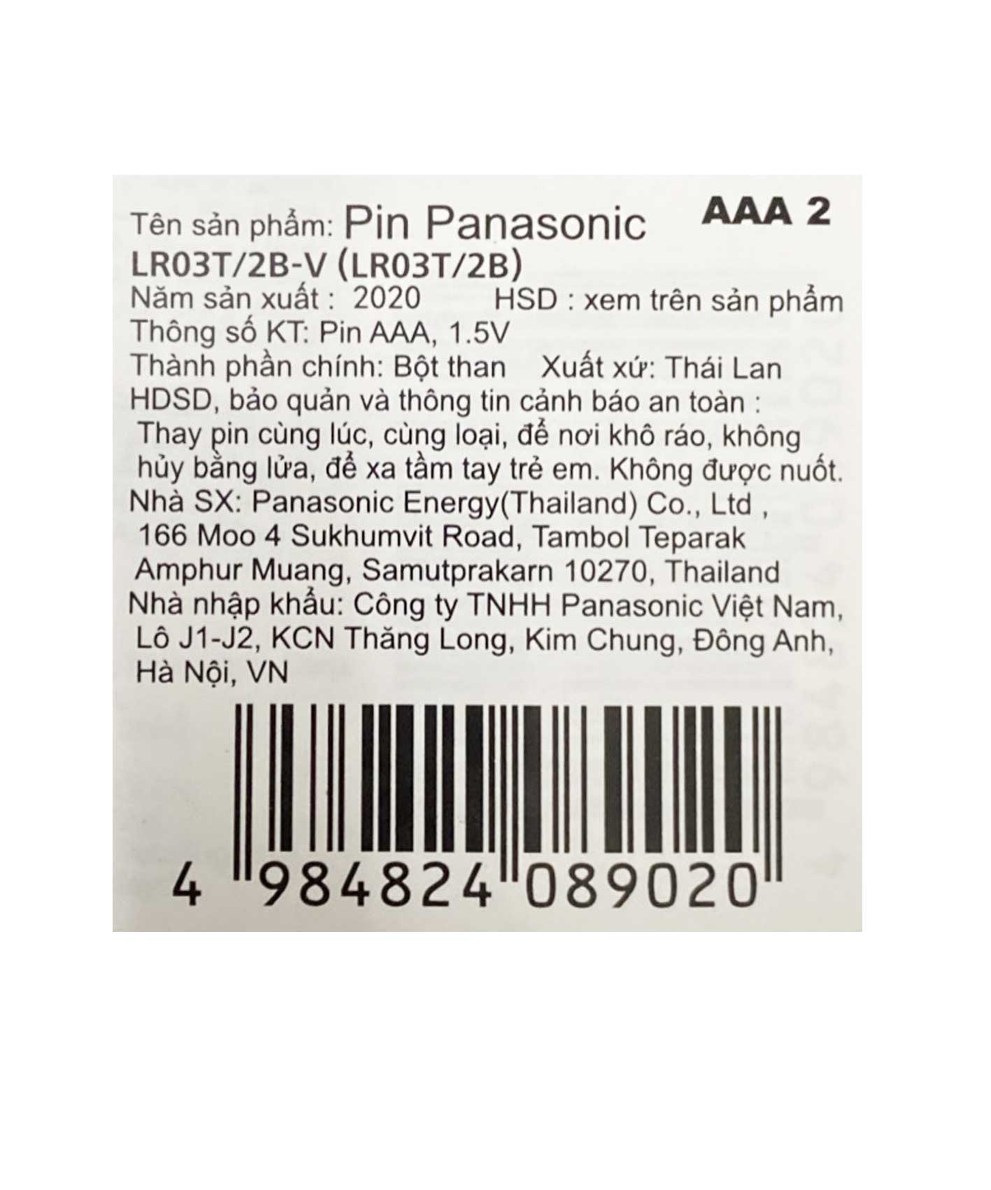 Pin AAA 1.5v Alkaline Panasonic LR03T/2B