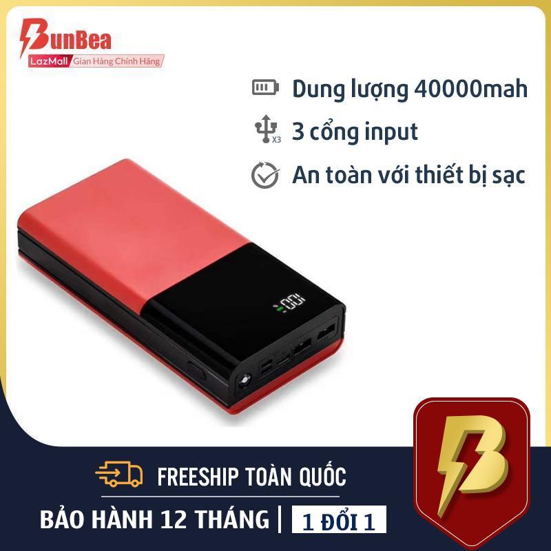 Giá Pin Sạc Dự Phòng Dung Lương Siêu Khủng 40000mah, đảm bảo chất lượng,3 cổng input iphone, micro usb, type c 2 cổng output, có đèn pin chiếu sáng